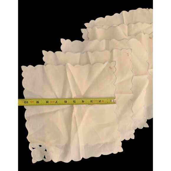 6 Ivory/Taupe Hand Embroidered MADEIRA Cutwork Linen Napkins NOS w Stickers - Picture 9 of 10